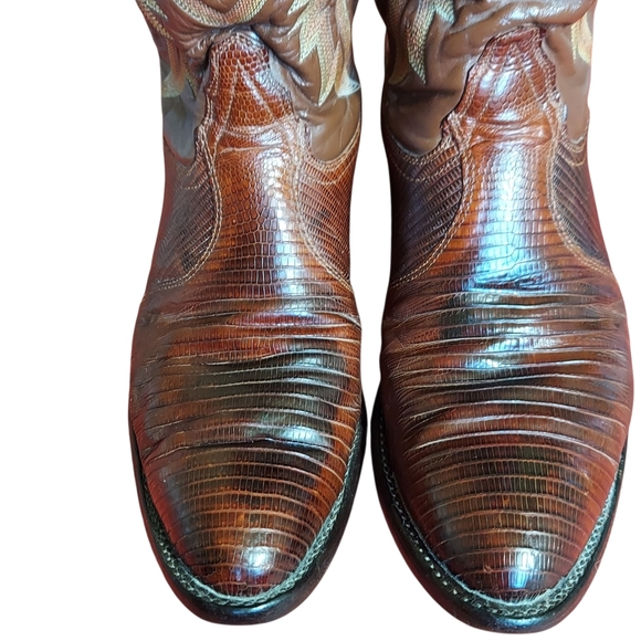 Tony Lama Vintage Black Label 8540 Brown Leather Exotic Teju Lizard Western - Picture 6 of 16